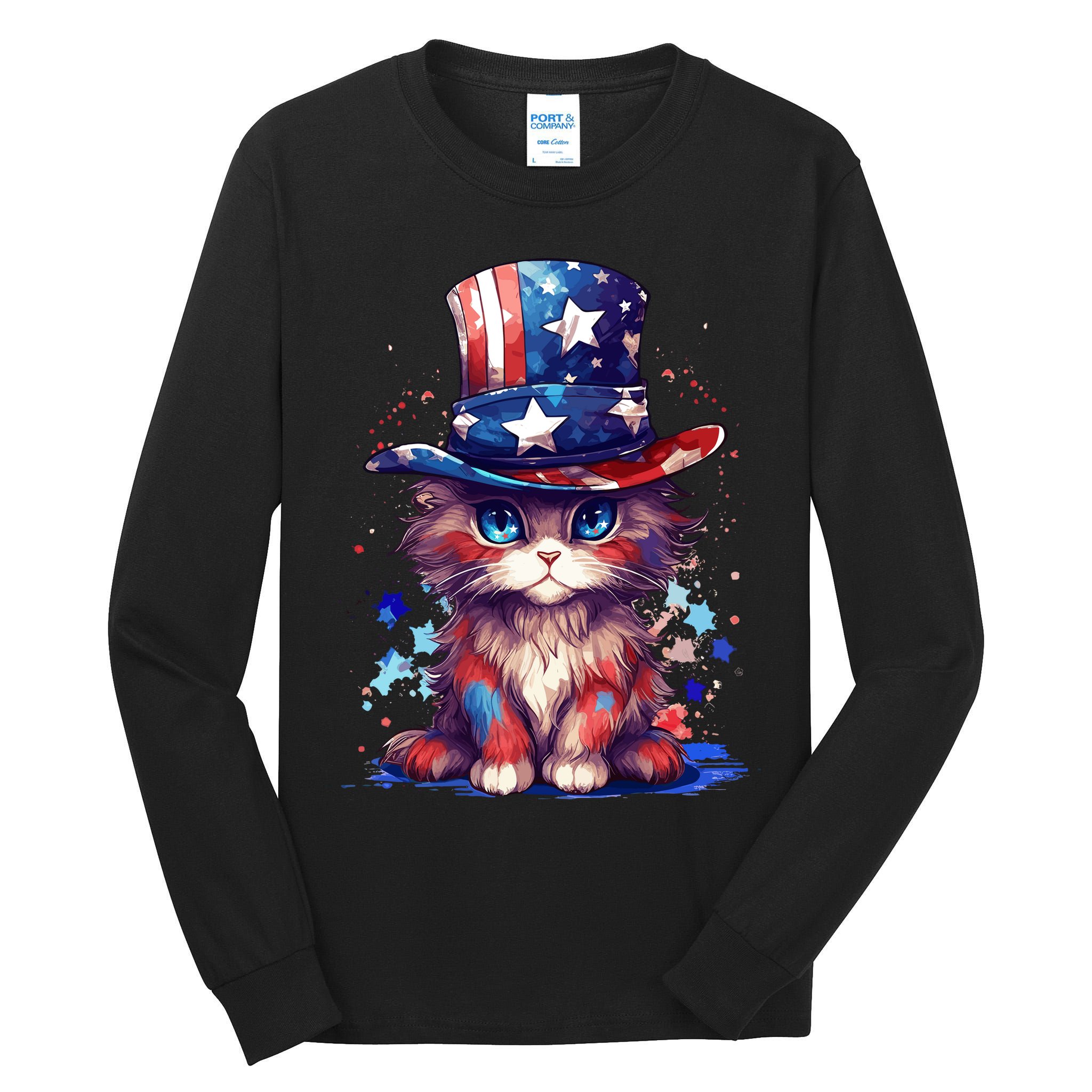 Cute Patriotic Red White And Blue Kitten Cat Tall Long Sleeve T-Shirt