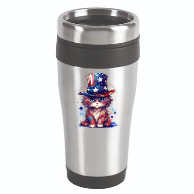 Cute Patriotic Red White And Blue Kitten Cat 16oz Travel Tumbler