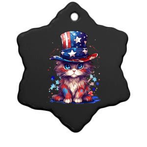 Cute Patriotic Red White And Blue Kitten Cat Ceramic Star Ornament