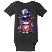 Cute Patriotic Red White And Blue Kitten Cat Baby Bodysuit