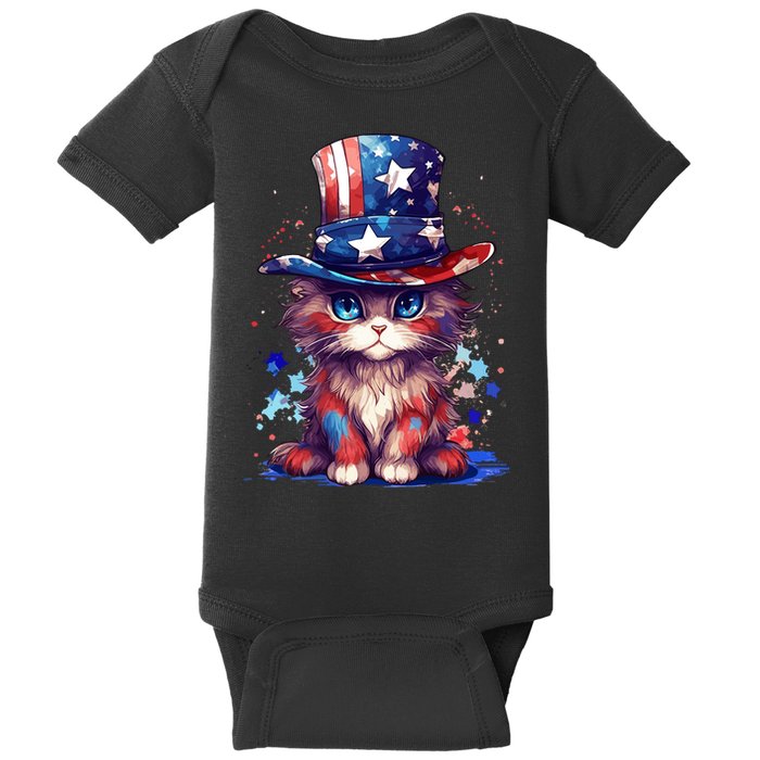 Cute Patriotic Red White And Blue Kitten Cat Baby Bodysuit