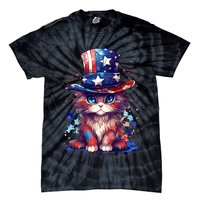 Cute Patriotic Red White And Blue Kitten Cat Tie-Dye T-Shirt