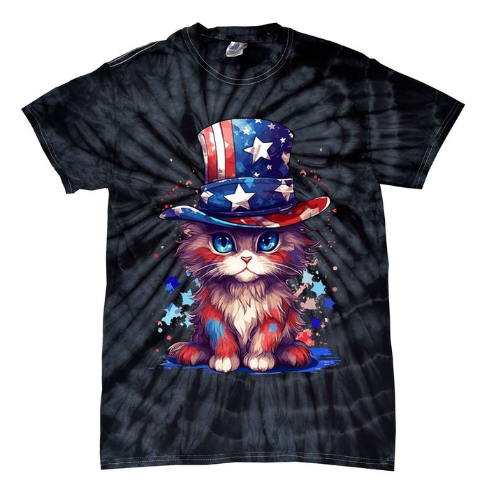 Cute Patriotic Red White And Blue Kitten Cat Tie-Dye T-Shirt