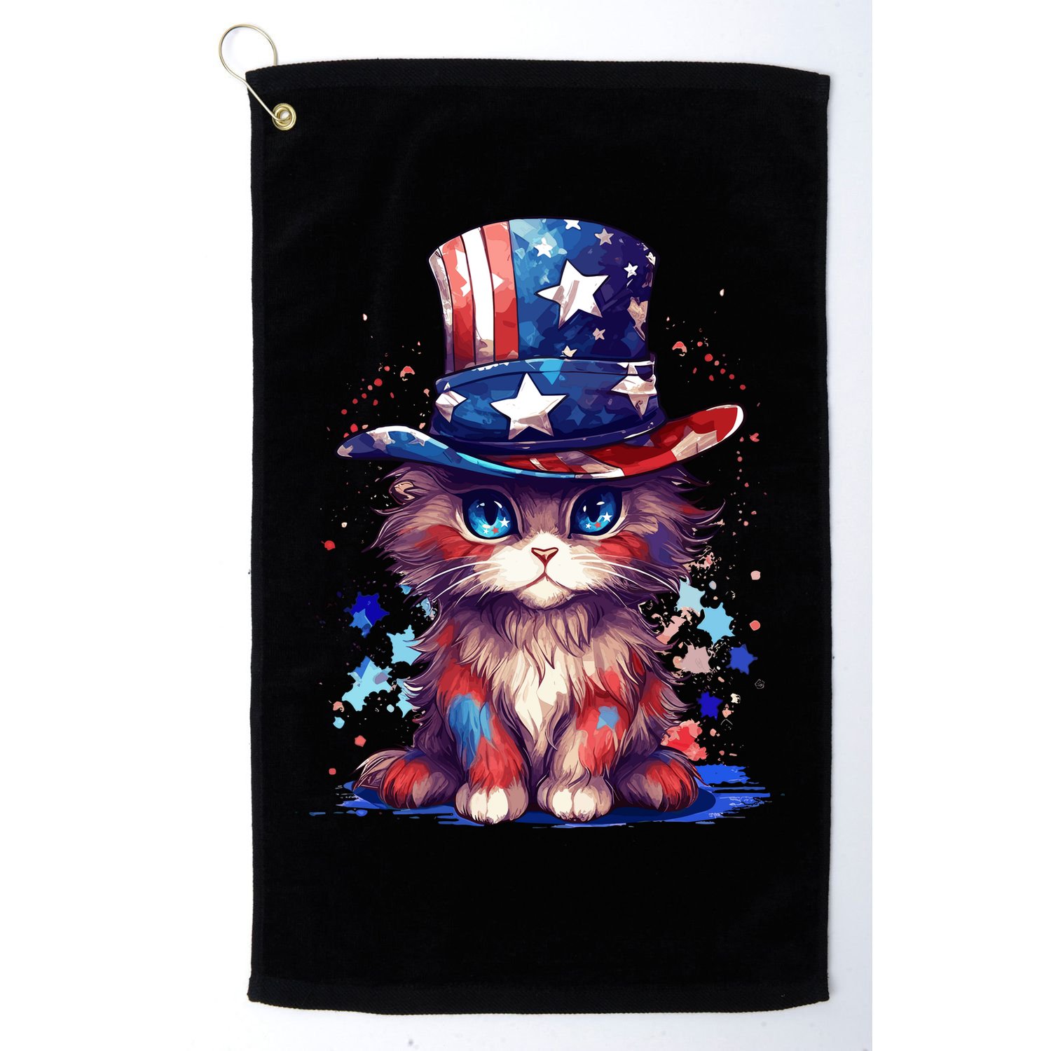 Cute Patriotic Red White And Blue Kitten Cat Golf Towel