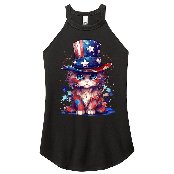 Cute Patriotic Red White And Blue Kitten Cat Women's Perfect Tri Rocker Tank