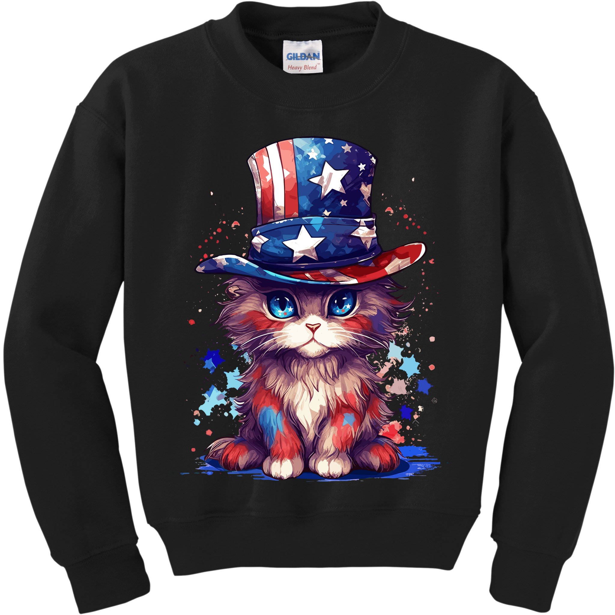 Cute Patriotic Red White And Blue Kitten Cat Kids Sweatshirt