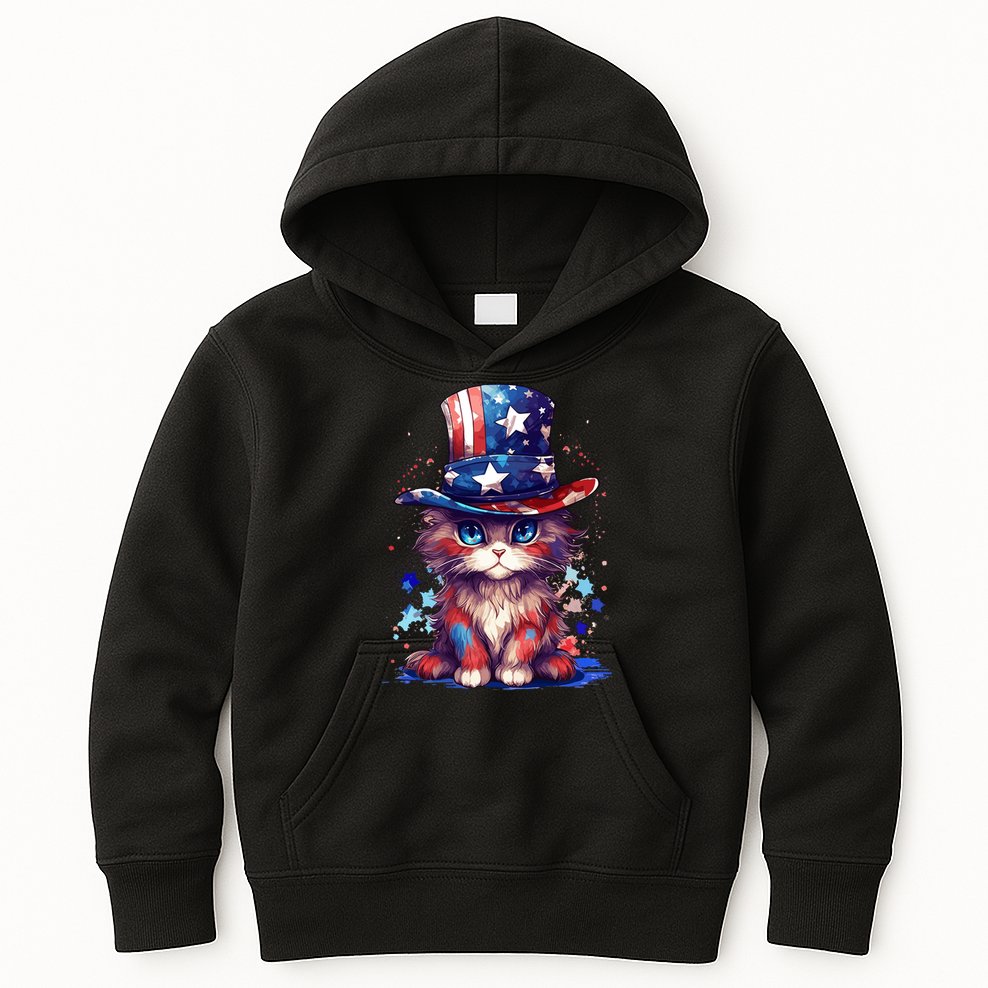 Cute Patriotic Red White And Blue Kitten Cat Kids Hoodie