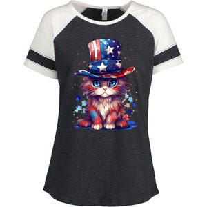 Cute Patriotic Red White And Blue Kitten Cat Enza Ladies Jersey Colorblock Tee