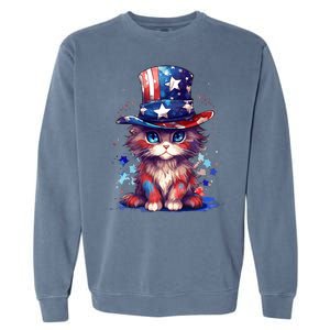 Cute Patriotic Red White And Blue Kitten Cat Garment-Dyed Sweatshirt