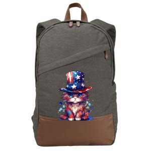 Cute Patriotic Red White And Blue Kitten Cat Cotton Canvas Backpack