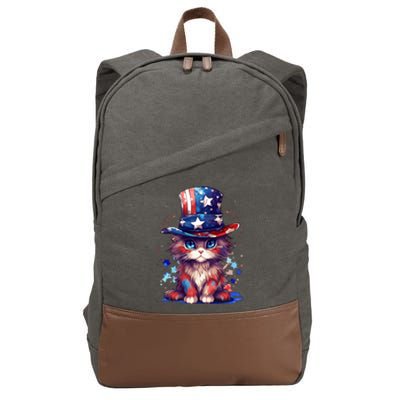 Cute Patriotic Red White And Blue Kitten Cat Cotton Canvas Backpack