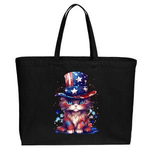 Cute Patriotic Red White And Blue Kitten Cat Cotton Canvas Jumbo Tote