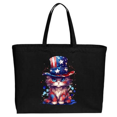 Cute Patriotic Red White And Blue Kitten Cat Cotton Canvas Jumbo Tote