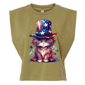 Cute Patriotic Red White And Blue Kitten Cat Garment-Dyed Women's Muscle Tee