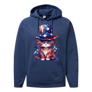 Cute Patriotic Red White And Blue Kitten Cat Performance Fleece Hoodie