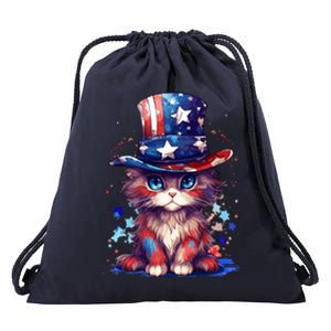 Cute Patriotic Red White And Blue Kitten Cat Drawstring Bag