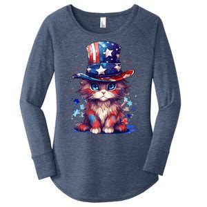 Cute Patriotic Red White And Blue Kitten Cat Women's Perfect Tri Tunic Long Sleeve Shirt