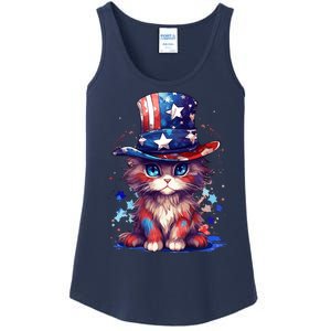 Cute Patriotic Red White And Blue Kitten Cat Ladies Essential Tank