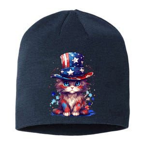 Cute Patriotic Red White And Blue Kitten Cat Sustainable Beanie