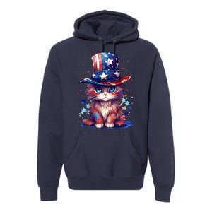 Cute Patriotic Red White And Blue Kitten Cat Premium Hoodie