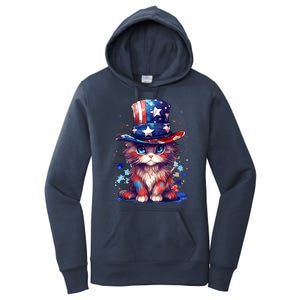 Cute Patriotic Red White And Blue Kitten Cat Women's Pullover Hoodie