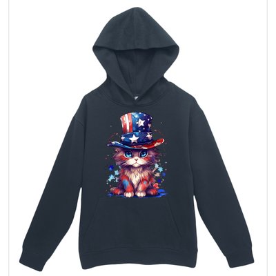 Cute Patriotic Red White And Blue Kitten Cat Urban Pullover Hoodie