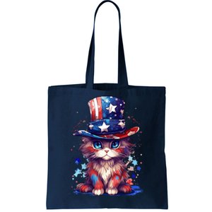 Cute Patriotic Red White And Blue Kitten Cat Tote Bag