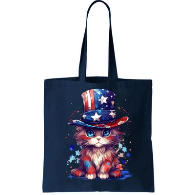 Cute Patriotic Red White And Blue Kitten Cat Tote Bag