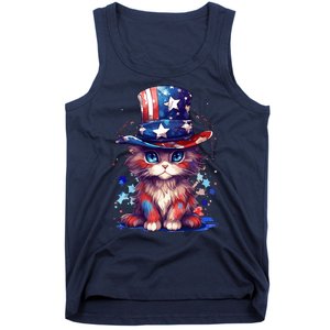 Cute Patriotic Red White And Blue Kitten Cat Tank Top