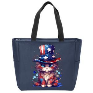 Cute Patriotic Red White And Blue Kitten Cat Zip Tote Bag