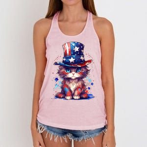 Cute Patriotic Red White And Blue Kitten Cat Women's Knotted Racerback Tank