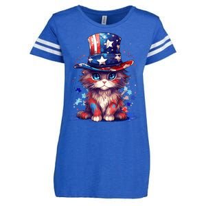 Cute Patriotic Red White And Blue Kitten Cat Enza Ladies Jersey Football T-Shirt