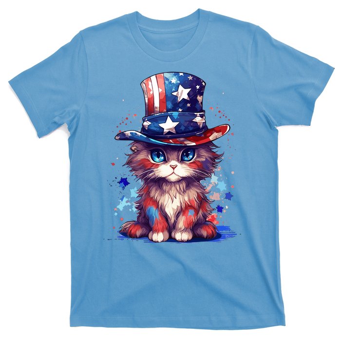 Cute Patriotic Red White And Blue Kitten Cat T-Shirt