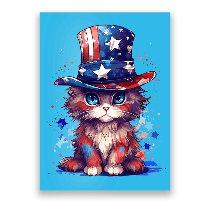 Cute Patriotic Red White And Blue Kitten Cat Poster