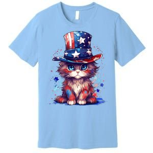 Cute Patriotic Red White And Blue Kitten Cat Premium T-Shirt