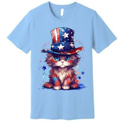 Cute Patriotic Red White And Blue Kitten Cat Premium T-Shirt