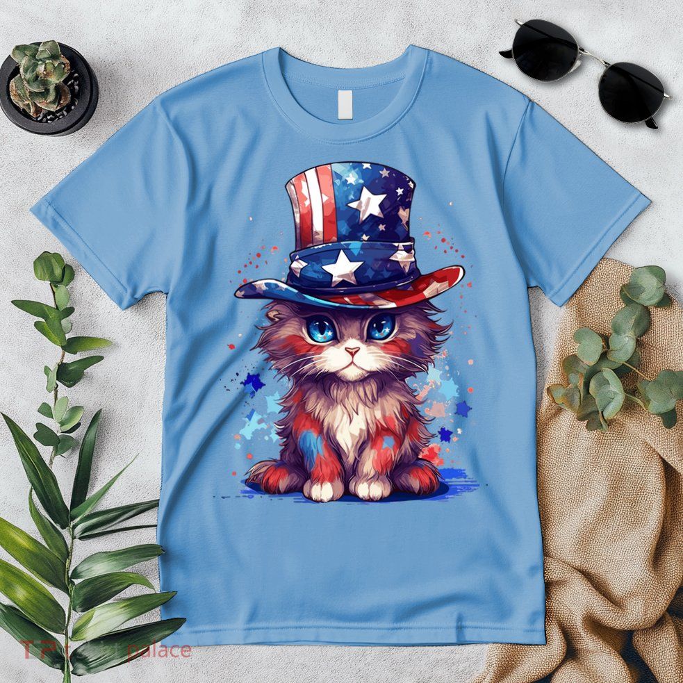 Cute Patriotic Red White And Blue Kitten Cat Premium T-Shirt