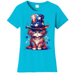 Cute Patriotic Red White And Blue Kitten Cat Women's T-Shirt