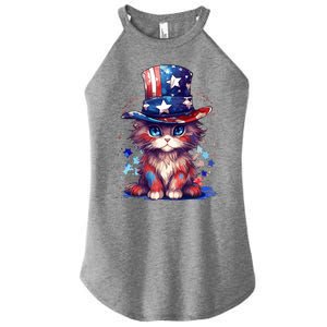 Cute Patriotic Red White And Blue Kitten Cat Women's Perfect Tri Rocker Tank