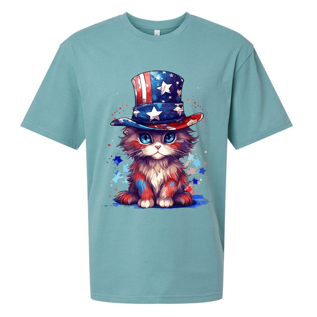 Cute Patriotic Red White And Blue Kitten Cat Sueded Cloud Jersey T-Shirt