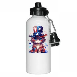 Cute Patriotic Red White And Blue Kitten Cat Aluminum Water Bottle