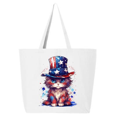 Cute Patriotic Red White And Blue Kitten Cat 25L Jumbo Tote