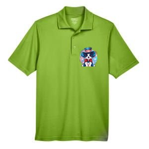 Cute Patriotic Red White And Blue Puppy Dog Men's Origin Performance Pique Polo