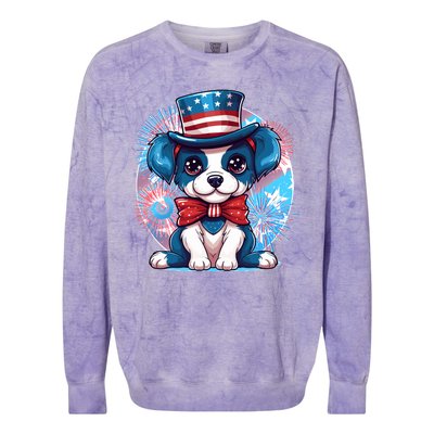 Cute Patriotic Red White And Blue Puppy Dog Colorblast Crewneck Sweatshirt