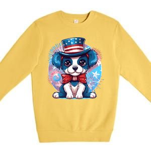 Cute Patriotic Red White And Blue Puppy Dog Premium Crewneck Sweatshirt