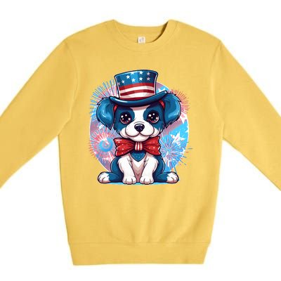 Cute Patriotic Red White And Blue Puppy Dog Premium Crewneck Sweatshirt