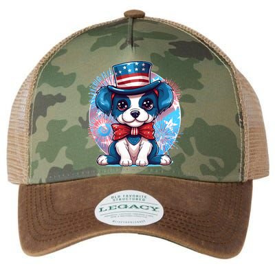 Cute Patriotic Red White And Blue Puppy Dog Legacy Tie Dye Trucker Hat