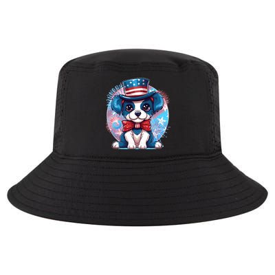 Cute Patriotic Red White And Blue Puppy Dog Cool Comfort Performance Bucket Hat