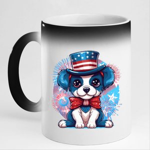 Cute Patriotic Red White And Blue Puppy Dog 11oz Black Color Changing Mug