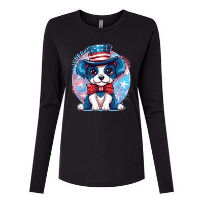 Cute Patriotic Red White And Blue Puppy Dog Womens Cotton Relaxed Long Sleeve T-Shirt